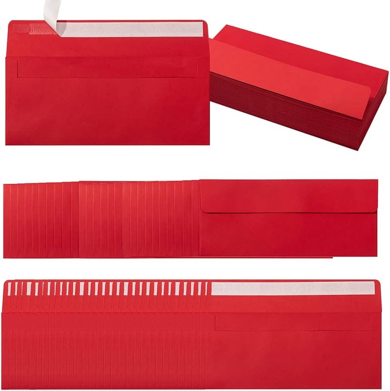 Wishop 100 Pack Colorful #10 Business Envelopes Self Seal Standard Envelopes for Office Checks, Business, Letter Mailing Invoices, 4.13 x 9.49 Inches (Red) - Image 1